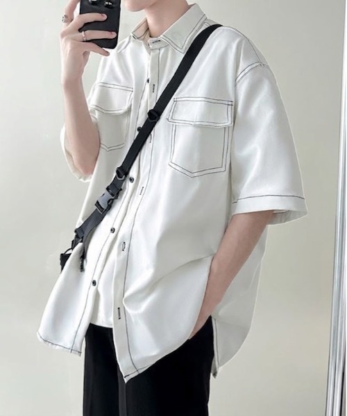 シャツ 半袖 「UNISEX」ダブルフラップステッチ半袖シャツ メンズ