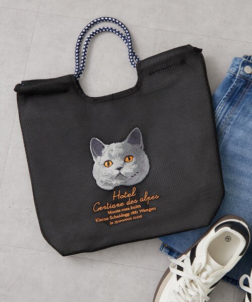 に*る様 ハンドメイド トートバッグ&ポーチ 猫 インド刺繍 ブルー うさ