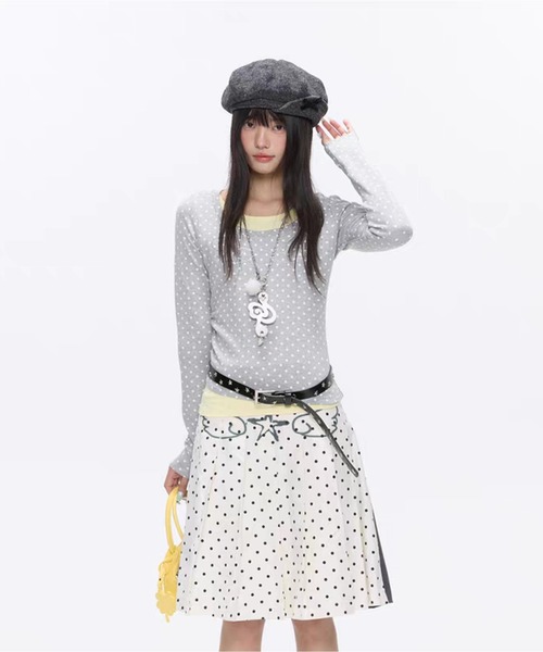 NOBLE♡水玉カットソー AsheKsha tシャツ 長袖の水玉柄トップス レディース : ZOZOTOWN Yahoo