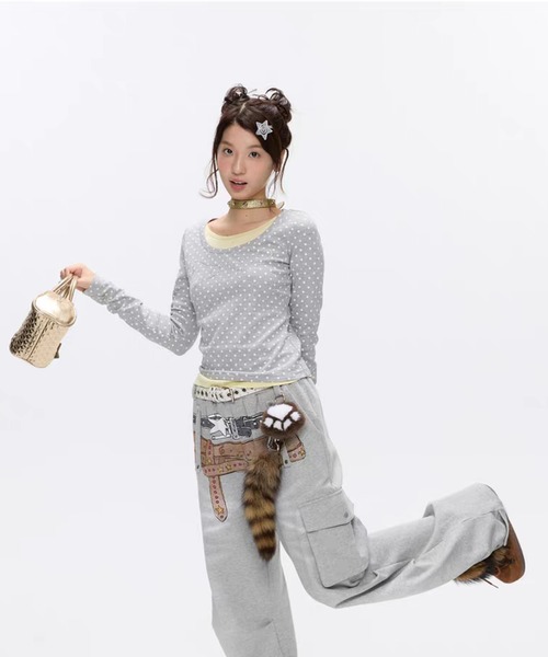 NOBLE♡水玉カットソー AsheKsha tシャツ 長袖の水玉柄トップス レディース : ZOZOTOWN Yahoo