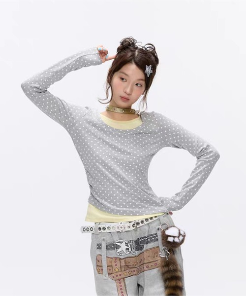 AsheKsha tシャツ 長袖の水玉柄トップス レディース : ZOZOTOWN Yahoo