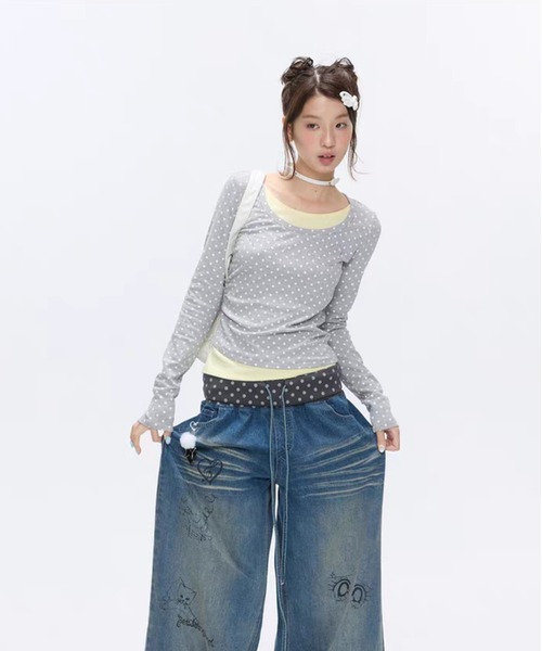 AsheKsha tシャツ 長袖の水玉柄トップス レディース : ZOZOTOWN Yahoo