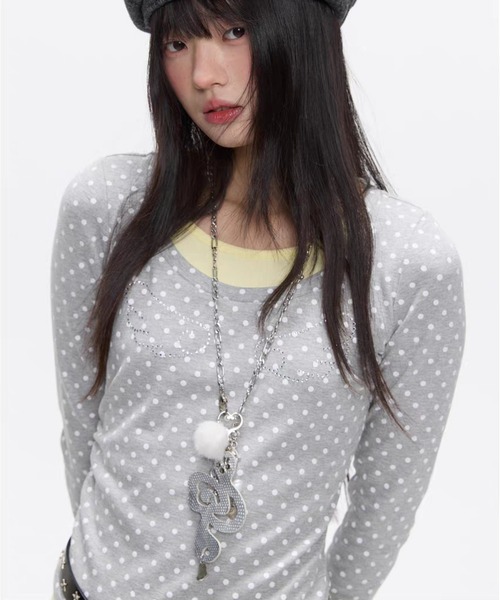 NOBLE♡水玉カットソー AsheKsha tシャツ 長袖の水玉柄トップス レディース : ZOZOTOWN Yahoo