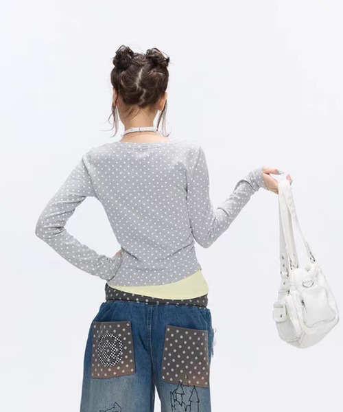 NOBLE♡水玉カットソー AsheKsha tシャツ 長袖の水玉柄トップス レディース : ZOZOTOWN Yahoo