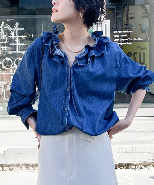 「Rie Miller」 長袖ブラウス FREE インディゴブルー レディース_画像2