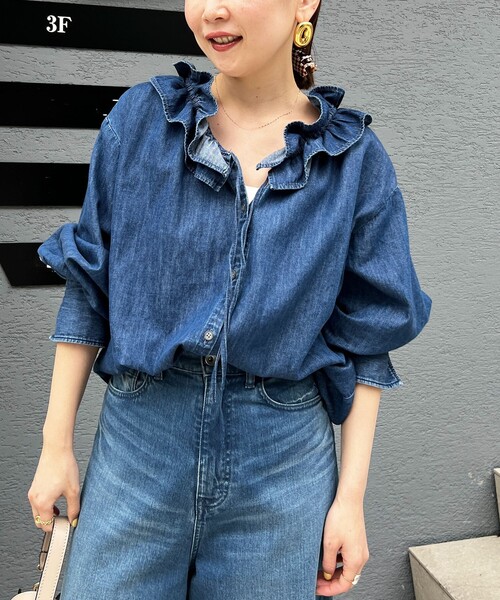 「Rie Miller」 長袖ブラウス FREE インディゴブルー レディース_画像6