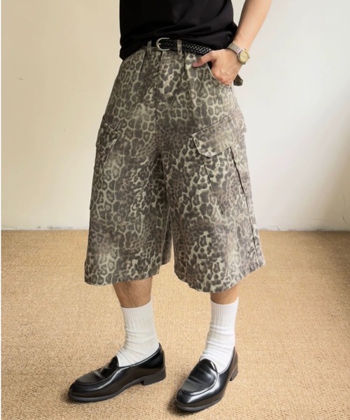 FreeZone ハーフパンツ カーゴパンツ レオパード柄ワイドカーゴハーフ