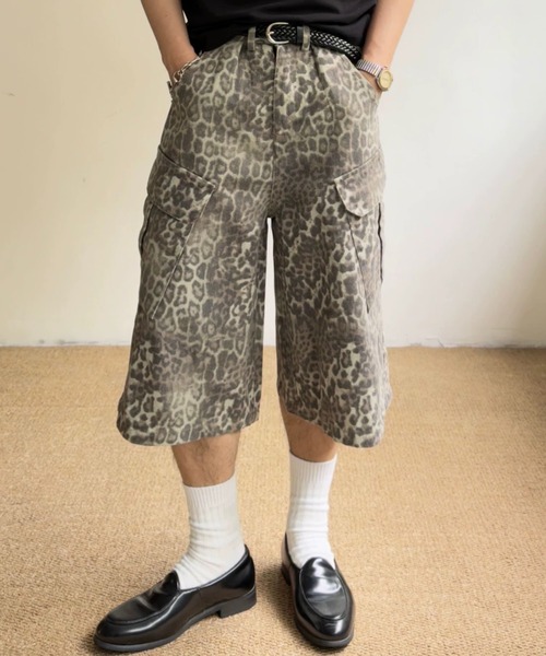 FreeZone ハーフパンツ カーゴパンツ 短パン レオパード柄ワイドカーゴ