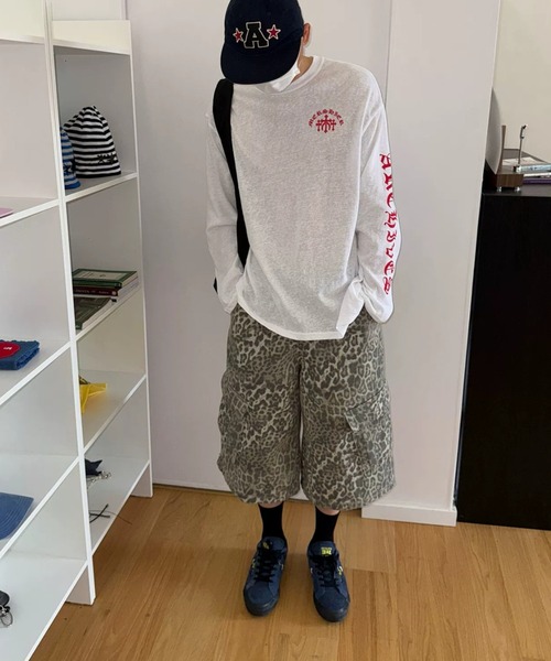 FreeZone ハーフパンツ カーゴパンツ 短パン レオパード柄ワイドカーゴ