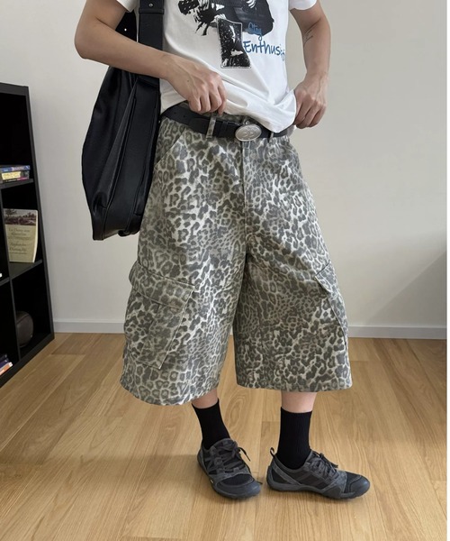 FreeZone ハーフパンツ カーゴパンツ 短パン レオパード柄ワイドカーゴ
