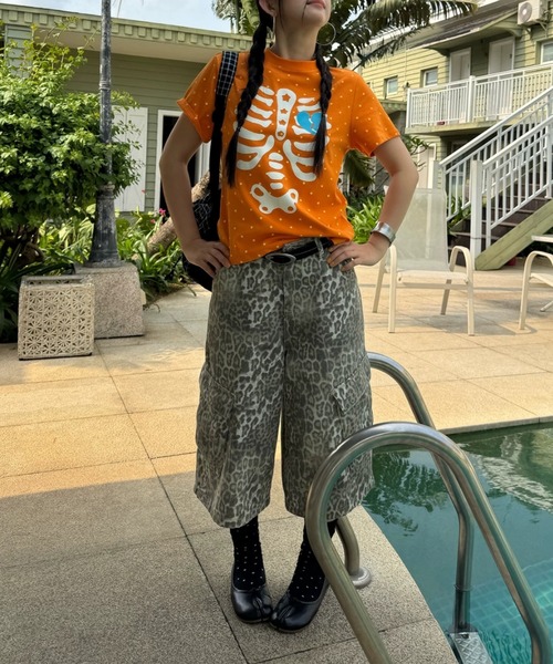 FreeZone ハーフパンツ カーゴパンツ 短パン レオパード柄ワイドカーゴ