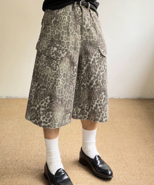 FreeZone ハーフパンツ カーゴパンツ 短パン レオパード柄ワイドカーゴ