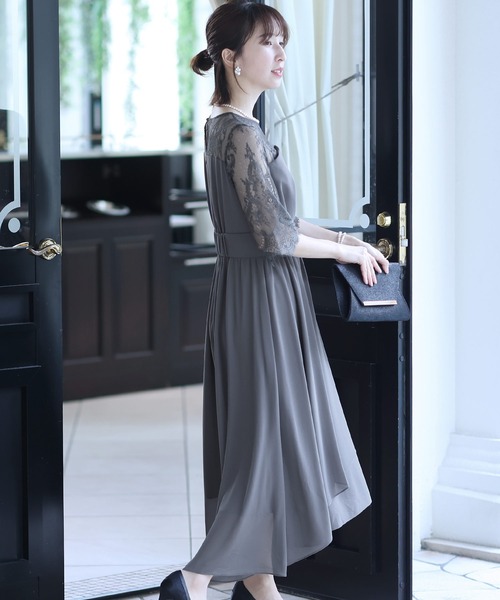 「PourVous」 半袖ワンピース X-LARGE ダークグレー レディース_画像9
