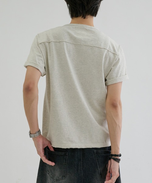 ヘンリーネック tシャツ Slant line cut-off henly tee / スラント