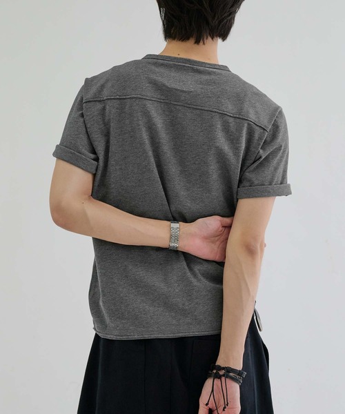 ヘンリーネック tシャツ Slant line cut-off henly tee / スラント