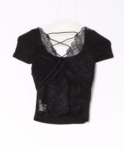 d.i.a. バックレースアップ 半袖Tシャツ GEMEDA tシャツ 半袖 バックレースアップ シアーレース切替 半袖