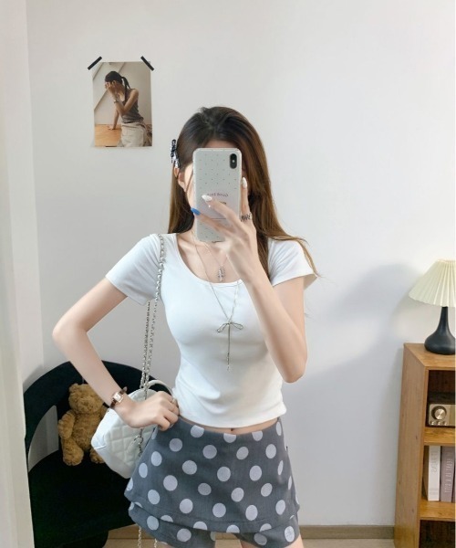 GEMEDA tシャツ 半袖 バックレースアップ シアーレース切替 半袖