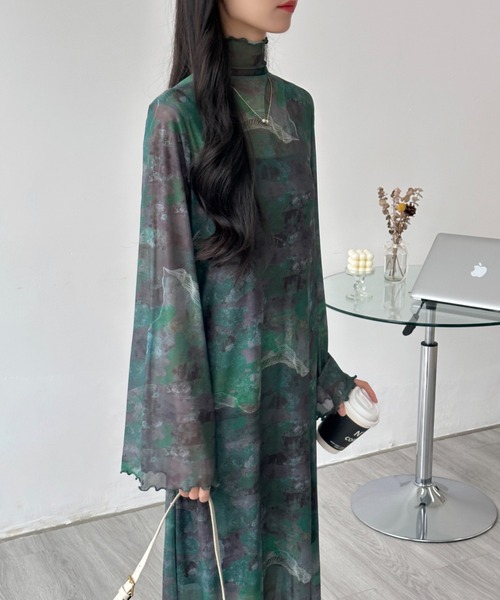 emi+ ワンピース インナーキャミ付きメロウシーズルメッシュシアー
