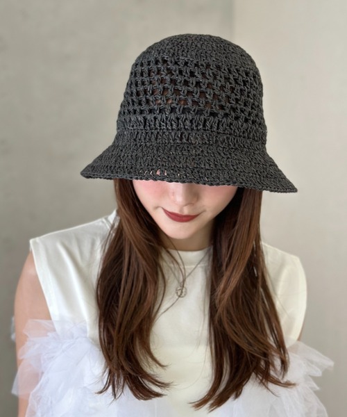 Per sist ence 帽子 ハット 雑材透かし編みクロシェハット