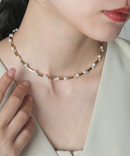 Kana ネックレス 小粒パール×メタルパーツ 結婚式 オケージョン