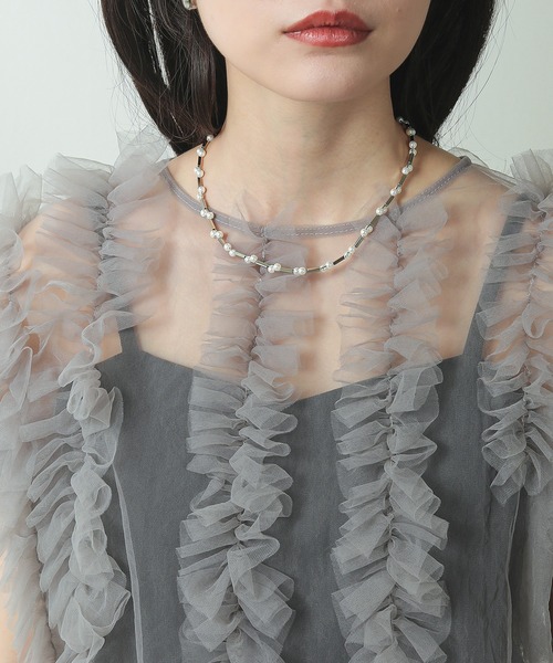 Kana ネックレス 小粒パール×メタルパーツ 結婚式 オケージョン