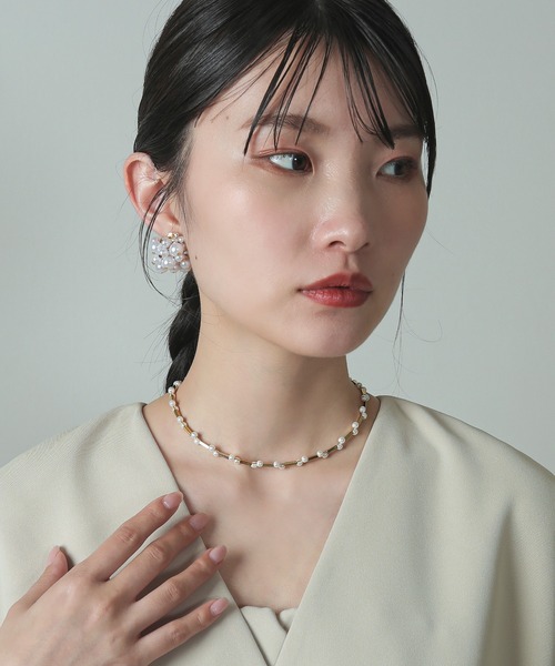 Kana ネックレス 小粒パール×メタルパーツ 結婚式 オケージョン