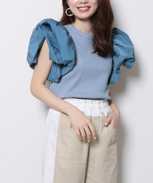 tシャツ クラウドスリーブラメリブプルオーバー レディース