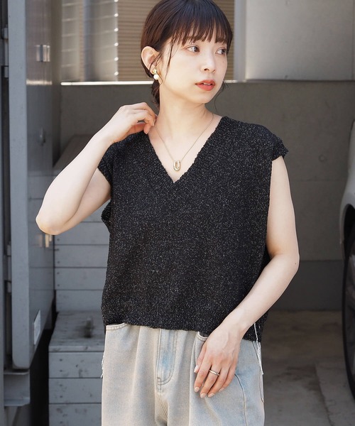 ベスト ジレ 薄くて柔らかなラメVネックニットベスト レディース tiptop ベスト ジレ ラメニットVネックベスト レディース