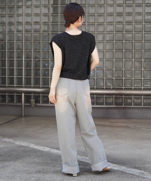 tiptop ベスト ジレ ラメニットVネックベスト レディース