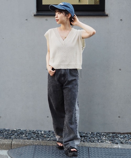 tiptop ベスト ジレ ラメニットVネックベスト レディース