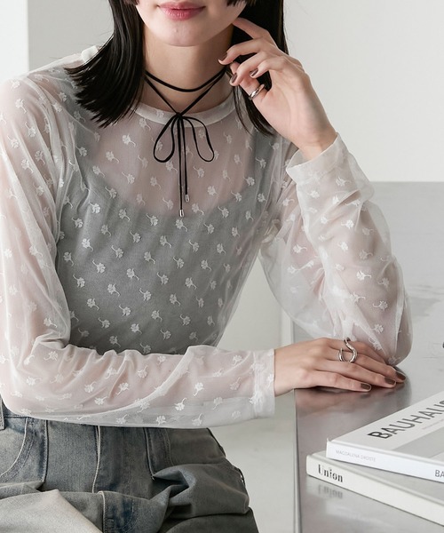 SK: ELLIE フラワーチュールトップス【BLACK】 forksy. tシャツ 「forksy.」フラワーチュールシアートップス