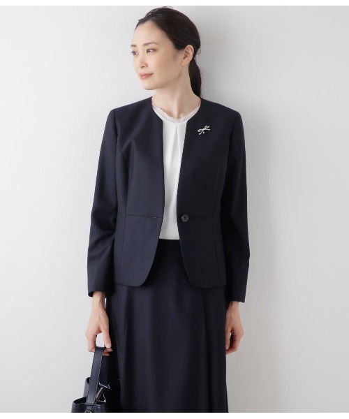tシャツ 梨地×シフォン Vネックフロントタック7分袖カットソー レディース NEWYORKER tシャツ 梨地×シフォン Vネックフロントタック7分袖