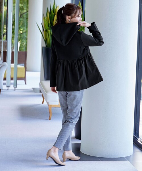 Tiaclasse パーカー 「大きいサイズ」異素材ジップフレアパーカー