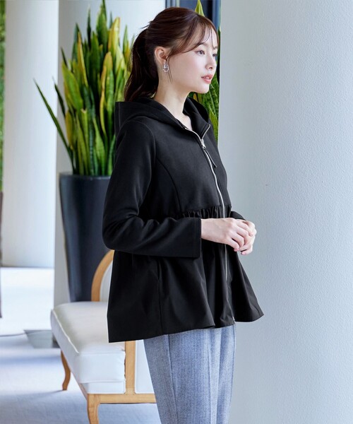 Tiaclasse パーカー 「大きいサイズ」異素材ジップフレアパーカー