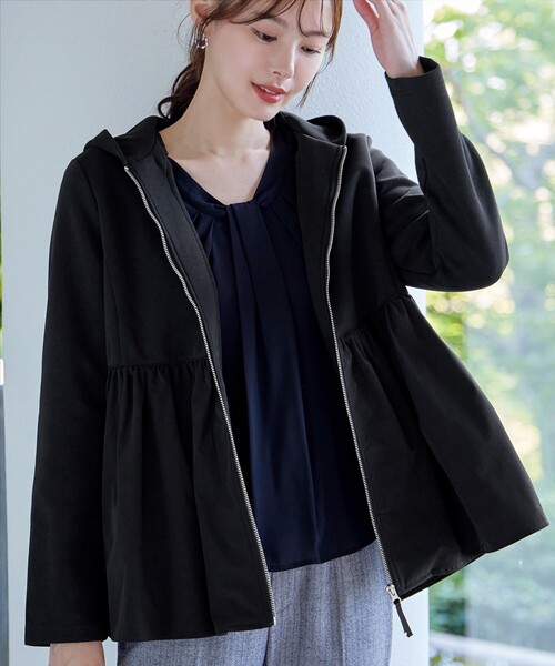 Tiaclasse パーカー 「大きいサイズ」異素材ジップフレアパーカー