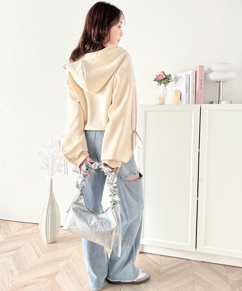 未使用タグ付　エムズグレイシー♡パーカー ダブルジップ　ダンボールニット　フリル セール】【mily bilet】大人のこなれ感が魅力。胸刺繍ダブル