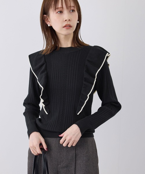 新品】ワンポイントロゴ入り かわいい フリル リブニット