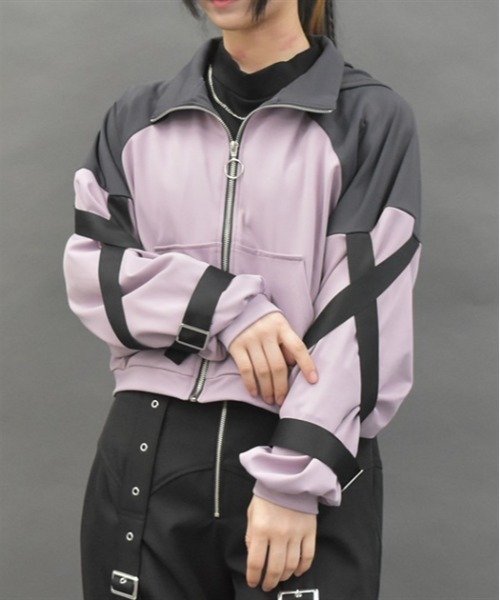 パーカー ベルトデザイン配色パーカー レディース axes femme POETIQUE パーカー ベルトデザイン配色パーカー