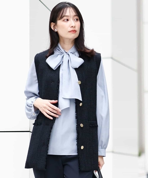 ベスト ジレ ファンシーツイードジレ/洗える レディース