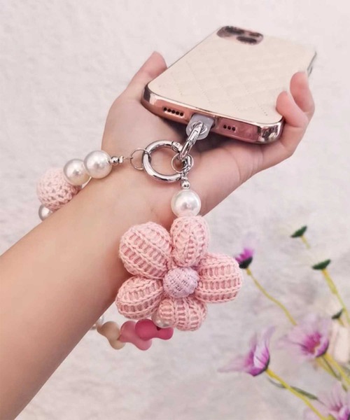 HOOK」for girls かわいいパールと花モチーフスマホストラップ