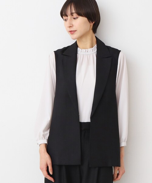 IENA スリーブレス テーラードジャケット ベスト ジレ　グレー 楽天市場】ロングジレ ロングベスト レディース ベスト ジレ 前