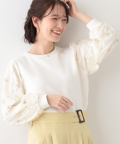 DRESKIP（ドレスキップ） tシャツ 大人上品 お袖チュール刺繍 切替