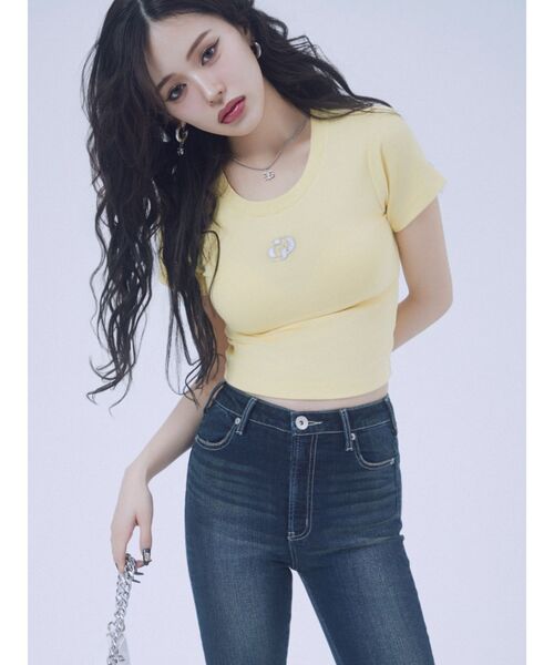 JEJIA 売れ筋商品|||ジェジア Tシャツ トップス レディース Tops Yellow GLITTER GD Tシャツ[品番：MKSW0063479]｜GYDA（ジェイダ）の