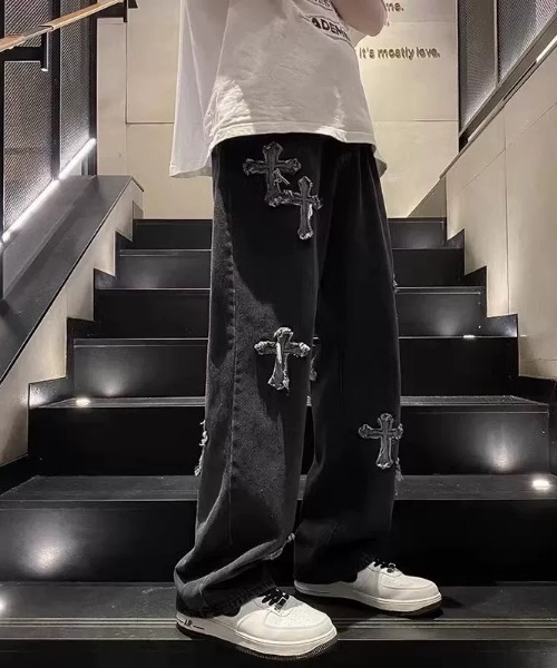 SEN TOKYO ジーンズ クロスパッチ ダメージワイドデニムパンツ
