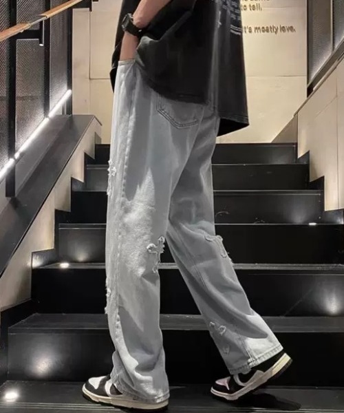SEN TOKYO ジーンズ クロスパッチ ダメージワイドデニムパンツ