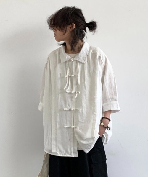 FreeZone シャツ 7分袖 チャイナボタン中華風シャツ メンズ レディース