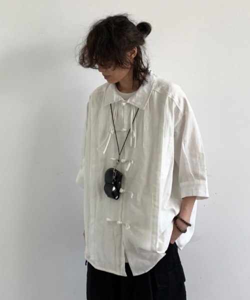 FreeZone シャツ 7分袖 チャイナボタン中華風シャツ メンズ レディース