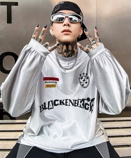 NOWLE（ノウル） tシャツ 「NOWLE」Y2K ブロークコア シルバー ロンT