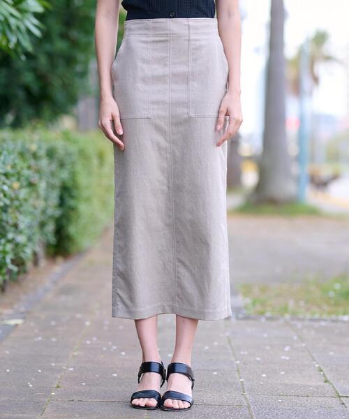 IENA ブラック黒 ポケット有×ウエストゴム裏地付マットサテンタイトスカート Amian House（アミアン・ハウス） 事務服 スカート ウエストゴム