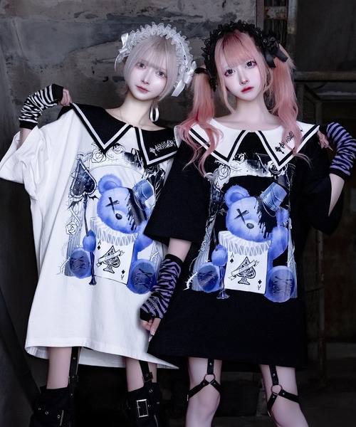Amilige セーラーカラー半袖プリントTシャツ　ブラック　アミリージュ Amilige tシャツ セーラーカラー半袖プリントTシャツ レディース